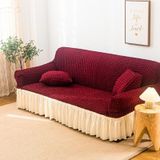 Woonkamer stretch volledige dekking rok stijl sofa cover  maat: dubbele m 145-185cm (Wijn rood was wit)