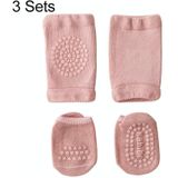 3 sets zomer kinderen knie pads baby vloer sokken baby antislip kruipen sportbescherming pak s 0-1 jaar oud (roze)