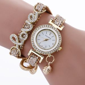 Legering diamant liefde brief armband horloge voor vrouwen (beige)