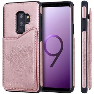 Voor Galaxy S9 PLUS kat boom relif patroon schokbestendige beschermende case met kaartsleuven & fotolijstjes (Rose goud)