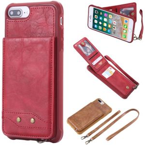Voor iPhone 8 Plus / 7 Plus Vertical Flip Shockproof Leather Protective Case met Long Rope  Support Card Slots & Bracket & Photo Holder & Wallet Function(Red)