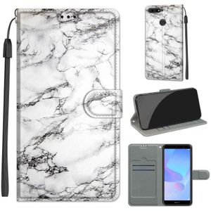 Voor Huawei Y6 2018 / Honor 7A Voltage Gekleurde Tekening Magnetische Clasp Horizontale Flip PU Lederen Case met Houder & Card Slots (C01 White Marble)