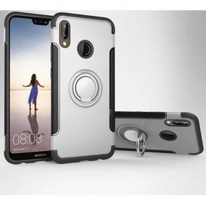 Voor Huawei P20 Lite Magnetische 360 Graden Rotatie Ring Armor Beschermhoes Back Cover Case (Zilver)