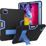 Voor iPad Pro 11 inch (2020) Contrast Kleur Robot Shockproof Silicon + PC Protective Case met Holder & Pen Slot(Zwart + Blauw)
