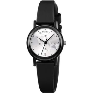 SKMEI 1659 Dunne PU lederen band Kleine wijzerplaat Quartz horloge voor dames (Black Shell Constellation Type)