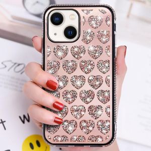 Voor iPhone 13 Love Hearts Diamond Mirror TPU-telefoonhoes (rosgoud)