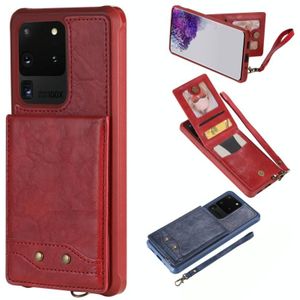 Voor Galaxy S20 Ultra Vertical Flip Shockproof Leather Protective Case met Short Rope  Support Card Slots & Bracket & Photo Holder & Wallet Function(Red)