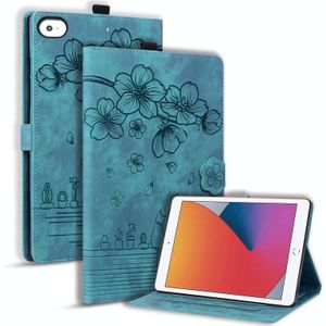Voor iPad mini 5 / 4 / 3 / 2 / 1 Cartoon Sakura Kat Relif Smart Leather Tablet Case (Groen)