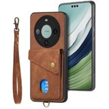 Voor Huawei Mate 60 Pro Retro Card Wallet Fold lederen telefoonhoes met riem