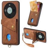 Voor Huawei Mate 60 Pro Retro Card Wallet Fold lederen telefoonhoes met riem