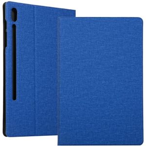 Spanning stretch stof textuur horizontale Flip lederen case voor Galaxy tab S6 T860  met houder (blauw)