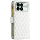 Voor Xiaomi Redmi K70 / K70 Pro Diamond Lattice Rits Portemonnee Lederen Flip Telefoonhoesje (Wit)