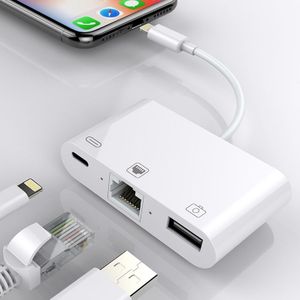 NK-107 3 in 1 Ethernet + USB + 8-pins oplaadstation voor vrouwelijke poorten tot 8-pins mannelijke OTG digitale videoconverterkabel