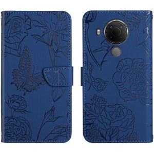 For Nokia 5.4 Skin Feel Butterfly Peony Embossed Leather Phone Case(Blue)