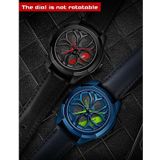 Sanda 1065 3D-holle wiel niet-roteerbare wijzerplaat Quartz horloge voor mannen  stijl: stalen riem (blauw rood)