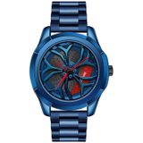 Sanda 1065 3D-holle wiel niet-roteerbare wijzerplaat Quartz horloge voor mannen  stijl: stalen riem (blauw rood)