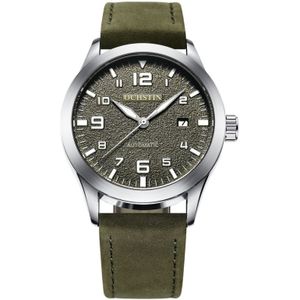 Ochstin 62028 Mode volledig automatisch mechanisch horloge waterdicht mannen vrije tijd mechanische horloge kalender lederen horloge (groen)
