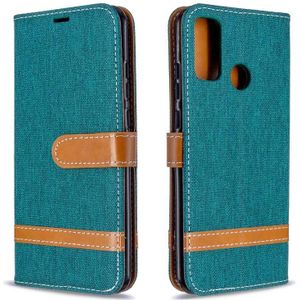 Voor Huawei P Smart (2020) Kleur Matching Denim Texture Horizontale Flip Lederen case met Holder & Card Slots & Wallet & Lanyard(Groen)