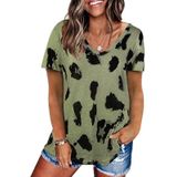 Leopard Texture Print Losse T-shirt met korte mouwen voor dames (Kleur: Leger Groen Maat: M)