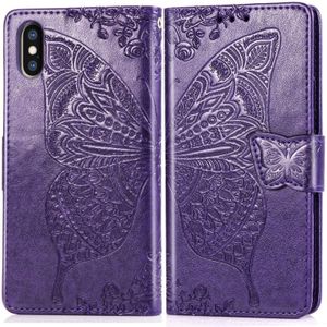 Butterfly Love bloemen relif horizontale Flip lederen case voor iPhone XS Max  met houder & kaartsleuven & portemonnee & Lanyard (donker paars)