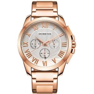 OCHSTIN 7242 multifunctioneel quartz waterdicht stalen band herenhorloge (rosgoud + wit)