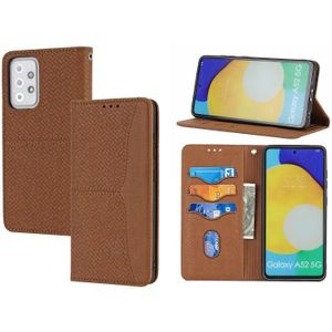 Voor Samsung Galaxy S20 Fe Geweven textuur Stiksels Magnetische Horizontale Flip PU Lederen Case met Houder & Card Slots & Wallet & Lanyard (Brown)