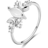 Witte opaal ring vrouwen kristallen verlovingsringen  Ringmaat: 6 (zilver)