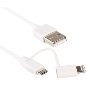 1m MFI 2 in 1 8 pin + Micro USB 2.0 mannelijk naar USB-gegevens Sync opladen kabel  voor iPhone 6 Plus & 6s Plus / iPhone 5 & 5S & 5 C / iPad Air / iPad mini  alle Micro USB tabblad PC / Mobile Phone(White)