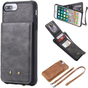 Voor iPhone 8 Plus / 7 Plus Vertical Flip Shockproof Leather Protective Case met Long Rope  Support Card Slots & Bracket & Photo Holder & Wallet Function(Gray)