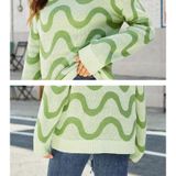 Dames casual pullover sweater ronde hals golfpatroon botsing kleur gebreide trui  maat: XL