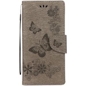 Opmerking voor Galaxy 8 geperst bloemen vlinder patroon horizontale Flip leerhoes met houder & kaartsleuven & portemonnee & Lanyard (grijs)