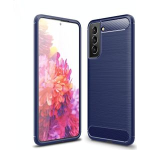 Voor Samsung Galaxy S21 FE Brushed Texture Carbon Fiber TPU Case (Blauw)