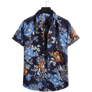 Zomer Casual Chelsea Kraag Bloem Print Patroon Shirt met korte mouwen voor mannen (Kleur: Blauwe Maat: M)