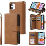 Voor iPhone 11 Zipper Wallet Bag Horizontale Flip PU Lederen case met Houder & 9 Card Slots & Wallet & Lanyard & Photo Frame(Bruin)