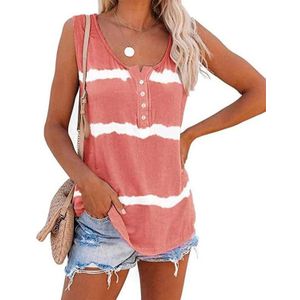 Losse Tie-Dye Gestreept Gedrukt Vest T-shirt voor Dames (Kleur: Oranje Rood Maat: XXL)