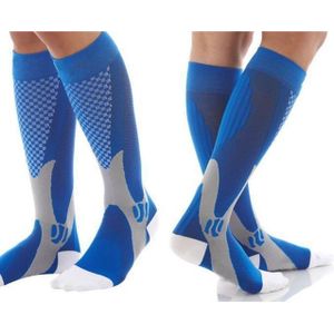 3 paar compressie sokken outdoor sport mannen vrouwen kalf Shin been running  grootte: S/M (blauw)