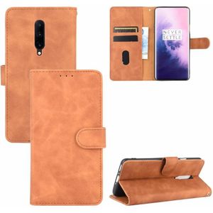 Voor OnePlus 7 Pro Solid Color Skin Feel Magnetic Buckle Horizontal Flip Calf Texture PU Leather Case met Holder & Card Slots & Wallet(Brown)
