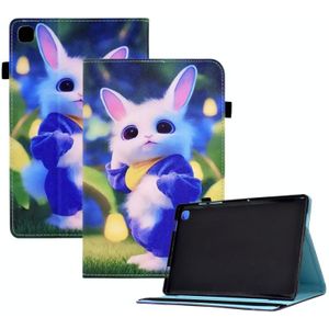 Voor Samsung Galaxy Tab A7 T500 Gekleurde Tekening Stiksels Elastische Band Lederen Smart Tablet Case (Schattige Konijn)