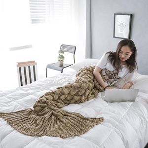 Mermaid Tail Gebreide deken Fish Tail Blanket  Grootte:60x140cm(Cacao)