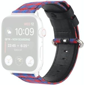 Raster patroon ronde gesp lederen horlogeband voor Apple Watch Series 6 & se & 5 & 4 44mm / 3 & 2 & 1 42mm (rood blauw)
