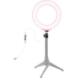 PULUZ 6 2 inch 16cm USB 3 modi Dimbare LED ring Vloggen fotografie video lichten met koude schoen statief bal hoofd (roze)