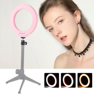 PULUZ 6 2 inch 16cm USB 3 modi Dimbare LED ring Vloggen fotografie video lichten met koude schoen statief bal hoofd (roze)