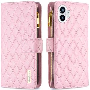 For Nothing Phone 1 Diamond Lattice Zipper Wallet Leather Flip Phone Case(Pink)