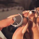 Vrouwelijke ster maan Ringen 925 zilveren kristallen ring staking sieraden (zilver)