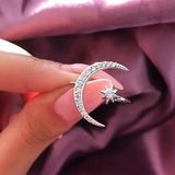 Vrouwelijke ster maan Ringen 925 zilveren kristallen ring staking sieraden (zilver)