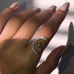 Vrouwelijke ster maan Ringen 925 zilveren kristallen ring staking sieraden (zilver)