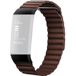 18mm Magnetische lederen horlogeband voor Fitbit Charge 4/3  Grootte: L (Coffee Brown)