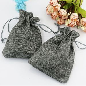 50 PCS Multi size Linnen Jute Drawstring Gift Bags Zakken Wedding Birthday Party Gunsten Drawstring Gift Bags  Grootte: 17x23cm (Grijs)