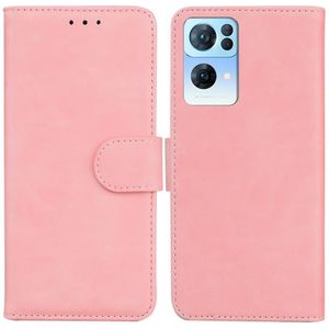 Voor Oppo Reno7 Pro 5G Skin Feel Pure Color Flip Leather Phone Case (Pink)