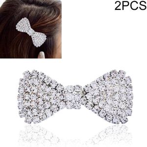 2 PC'S mode vrouwen Crystal Strass haarspelden Bow knoop haarspeldjes (zilver)